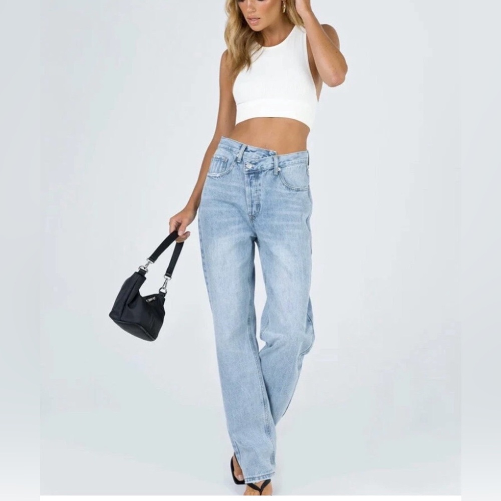 Princess Polly Relaxed Denim Jeans - Asymmetrical Buttons